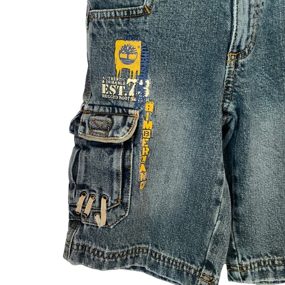 Timberland Boys Cargo Bermuda Denim Shorts Sz 5 100% Cotton Snap Button Closure - Picture 4 of 9